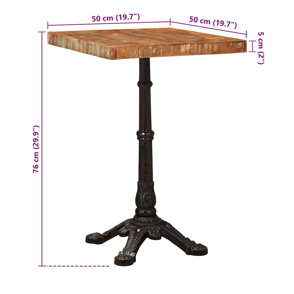 Bistro Table Brown 50 x 50 x 76 cm Solid reclaimed wood